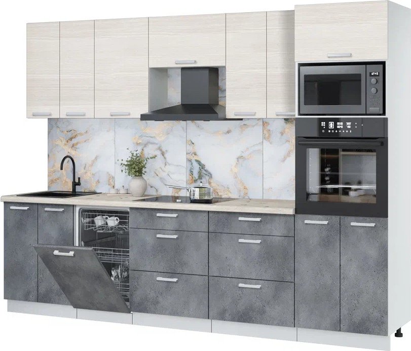 

Готовая кухня Интерлиния Мила Лайт 2.85-ПМ3 (вудлайн кремовый/бетон портленд/бискайская сосна)