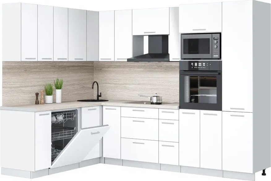 

Готовая кухня Интерлиния Мила Лайт 1.896х2.78 (белый платинум/белый платинум/травертин серый)