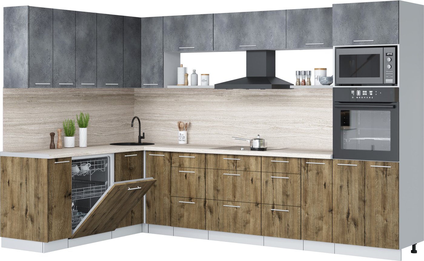 

Готовая кухня Интерлиния Мила Лайт 1.896х3.18 (бетон портленд/дуб веллингтон/травертин серый)