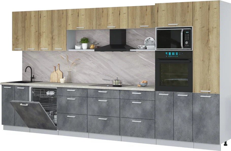 

Готовая кухня Интерлиния Мила Лайт 4.0-ПМ1 (дуб золотой/бетон портленд/опал светлый)