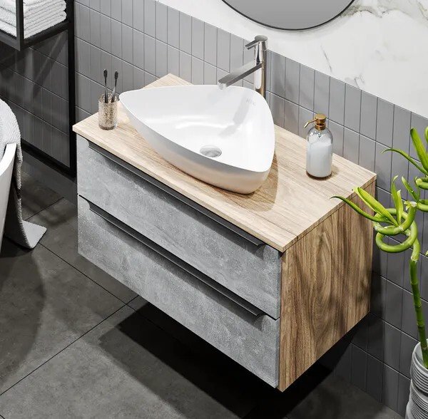 

Runo Тумба под умывальник Мальта 85 (подвесная, серый/дуб)