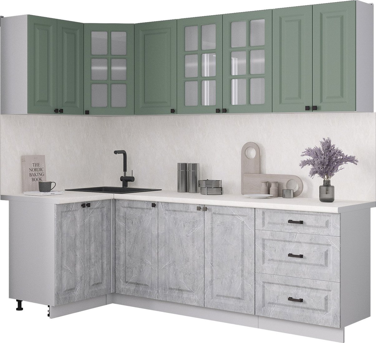 

Готовая кухня Интерлиния Мила Деко 1.2x2.4 (керамика/мята/опал светлый)