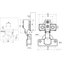 Мебельная петля AKS накладная с доводчиком 48мм h2 несъемная планка короткое плечо