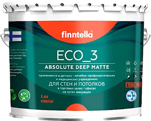 

Краска Finntella Eco 3 Wash and Clean Полиуретан-латексная База А F-08-1-9 9 л (белый)