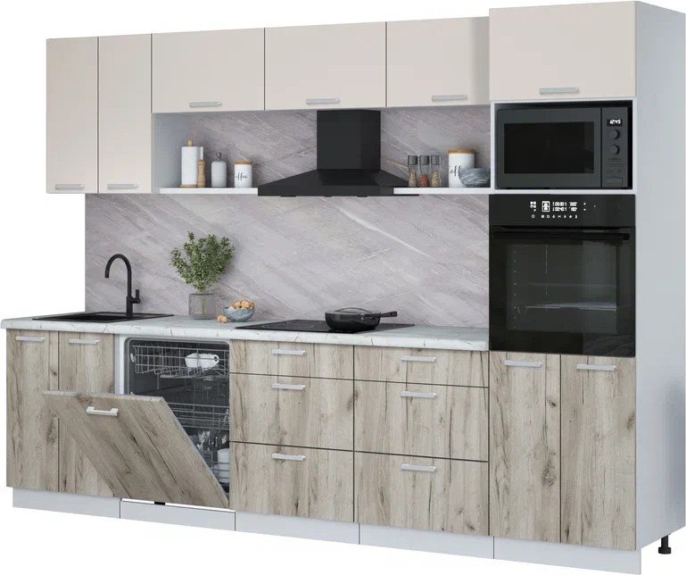 

Готовая кухня Интерлиния Мила Лайт 3.0-ПМ1 (персидский жемчуг/дуб серый/серый каспий)