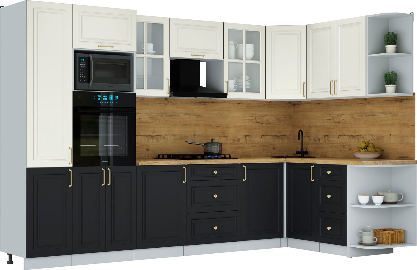 

Готовая кухня Интерлиния Мила Шато 1.68x3.2 ВТ PR (белый/черный/дуб бунратти)