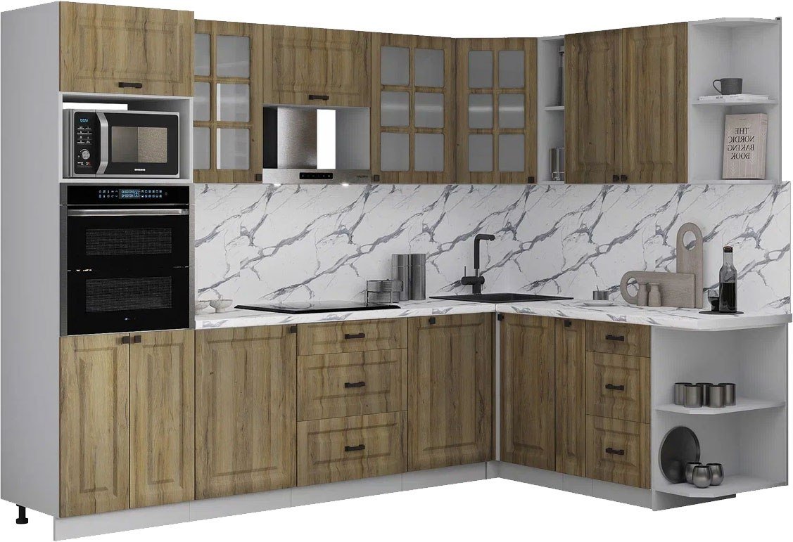 

Готовая кухня Интерлиния Мила Деко 1.88x2.8 PR (дуб вотан/дуб вотан/белый гранит)