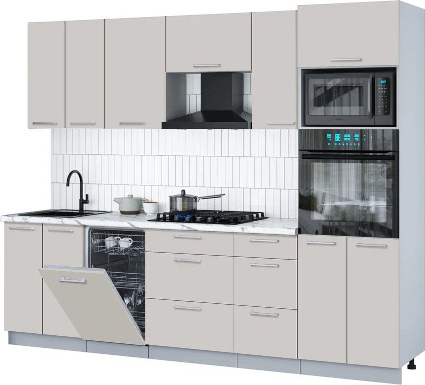 

Готовая кухня Интерлиния Мила Gloss 2.65-ПМ3 (кашемир/кашемир/белый гранит)