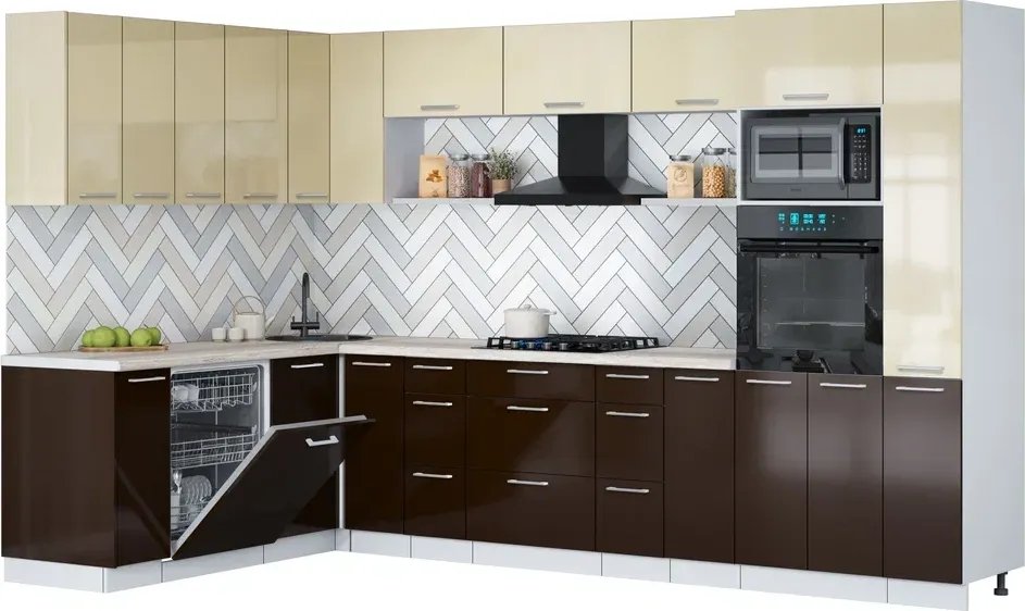 

Готовая кухня Интерлиния Мила Gloss 1.896х3.28 (шоколад глянец/ваниль глянец/травертин серый)