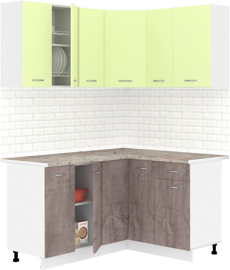 

Готовая кухня Кортекс-мебель Корнелия Лира 1.5x1.3 (салатовый/оникс/марсель)