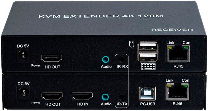 Удлинитель по витой паре USBTOP KVM-удлинитель HDMI 4K на 120 метров, (черный)