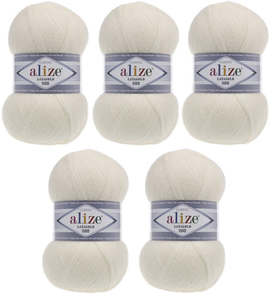 

Пряжа для вязания Alize Lanagold 800 62 (800 м, молочный, 5 мотков)