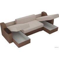 П-образный диван Лига диванов Сенатор 28924 (рогожка, бежевый/коричневый)