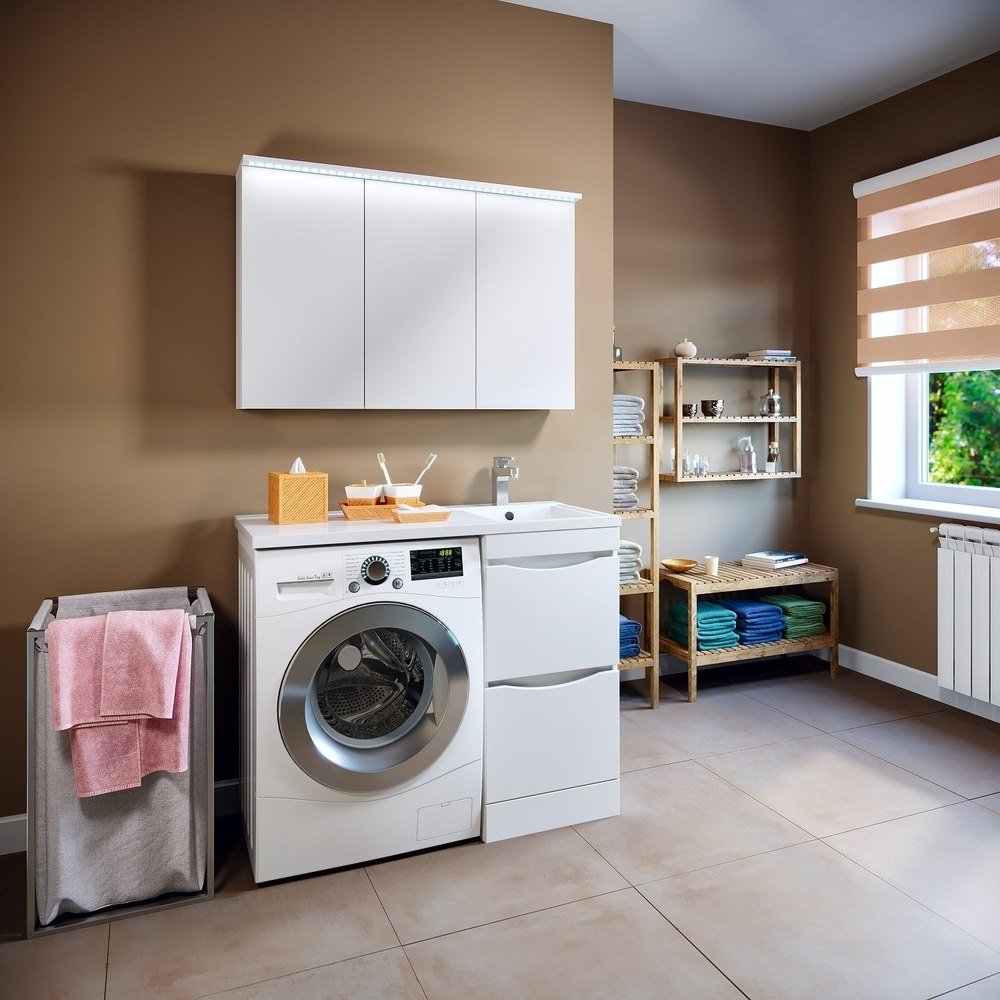 

Runo Тумба с умывальником Орион 45 2 ящика + Гамма 105 лайт с левым крылом (напольная, белый)