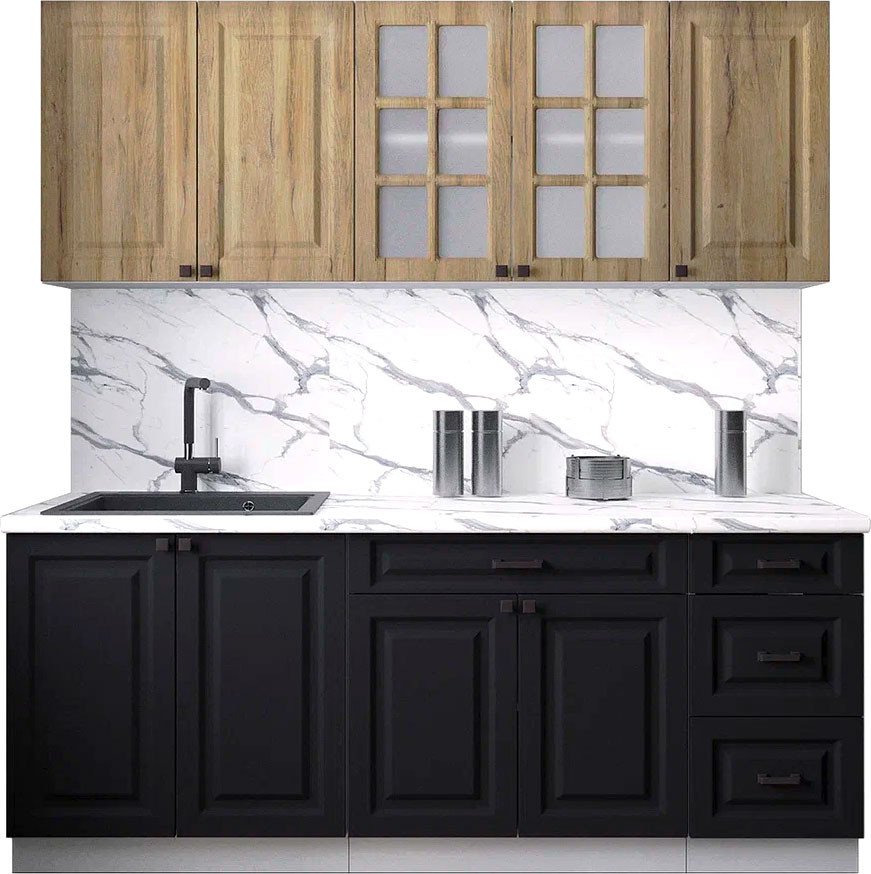 

Готовая кухня Интерлиния Мила Деко 2.0А (черный/дуб вотан/белый гранит)