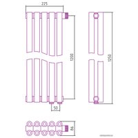 Стальной трубчатый радиатор Сунержа Эстет-00 EU50 1200х225 5 секций (матовое золото)