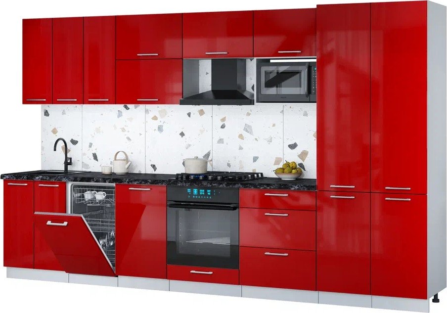 

Готовая кухня Интерлиния Мила Gloss 3.5-ПМ4 (красный глянец/красный глянец/кастилло темный)