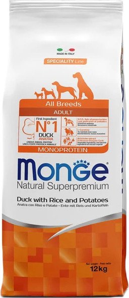 

Сухой корм для собак Monge All Breeds Adult Monoprotein Duck, Rice and Potatoes для взрослых с уткой, рисом и картофелем 12 кг