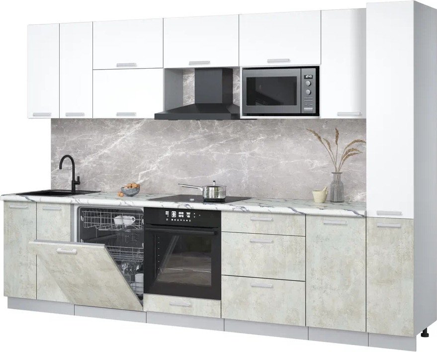 

Готовая кухня Интерлиния Мила Лайт 3.1-ПМ2 (белый платинум/бетон лайт/белый гранит)