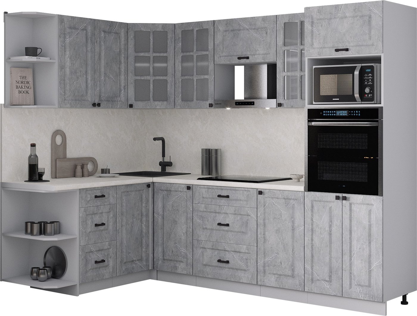 

Готовая кухня Интерлиния Мила Деко 1.68x2.6 LV (керамика/керамика/опал светлый)