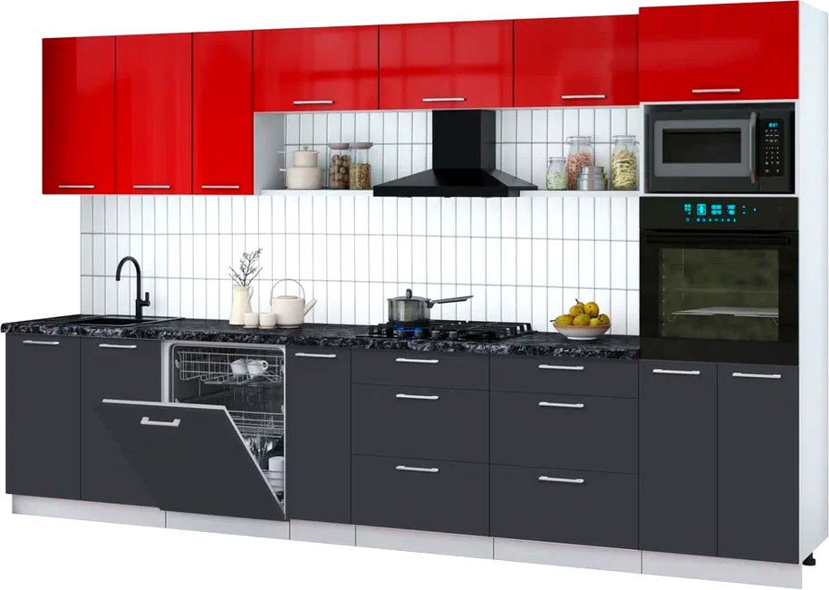 

Готовая кухня Интерлиния Мила Gloss 3.5-ПМ1-2 (пепел/красный глянец/кастилло темный)