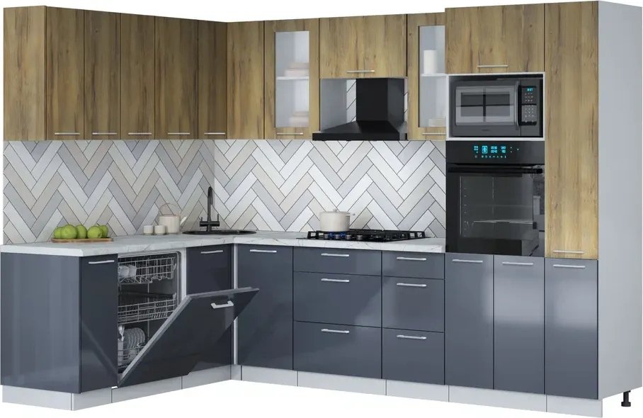 

Готовая кухня Интерлиния Мила Gloss 1.896х2.88 (асфальт глянец/дуб вотан/серый каспий)