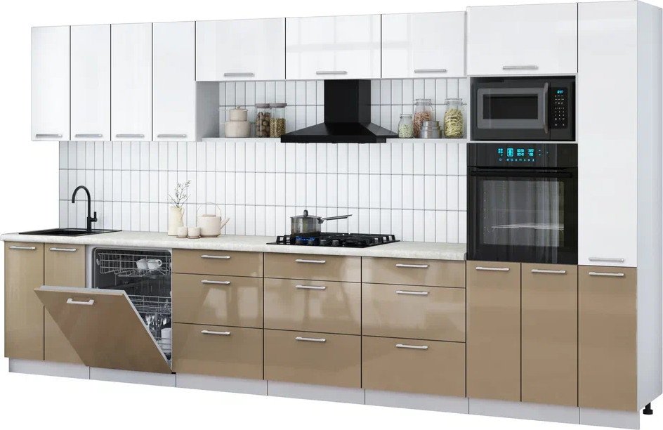 

Готовая кухня Интерлиния Мила Gloss 3.9-ПМ1 (капучино глянец/белый глянец/опал светлый)