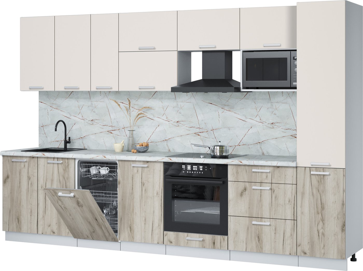 

Готовая кухня Интерлиния Мила Лайт 3.3-ПМ4 (персидский жемчуг/дуб серый/серый каспий)