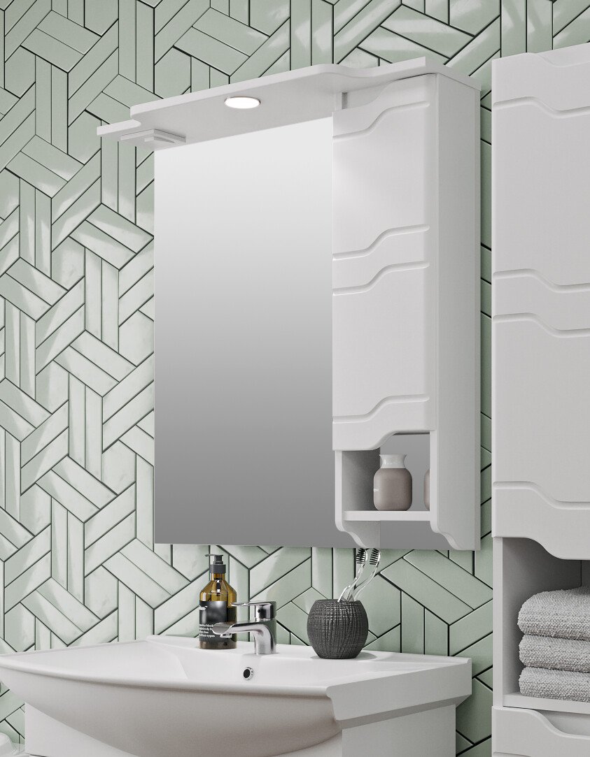 

Runo Шкаф с зеркалом для ванной Стиль 75 правый