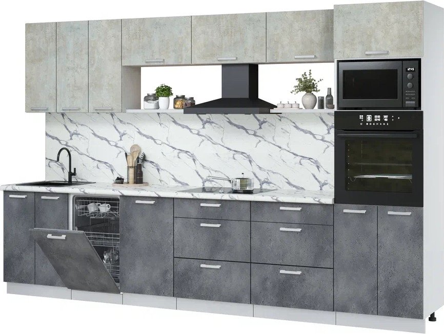 

Готовая кухня Интерлиния Мила Лайт 3.3-ПМ3 (бетон лайт/бетон портленд/белый гранит)