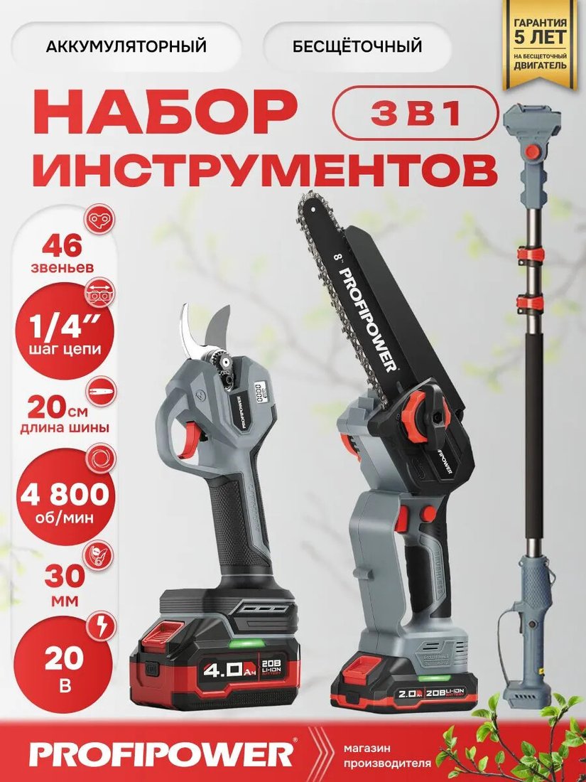 Profipower ProfiSet-3G20 (цепная пила, секатор, 2 АКБ)