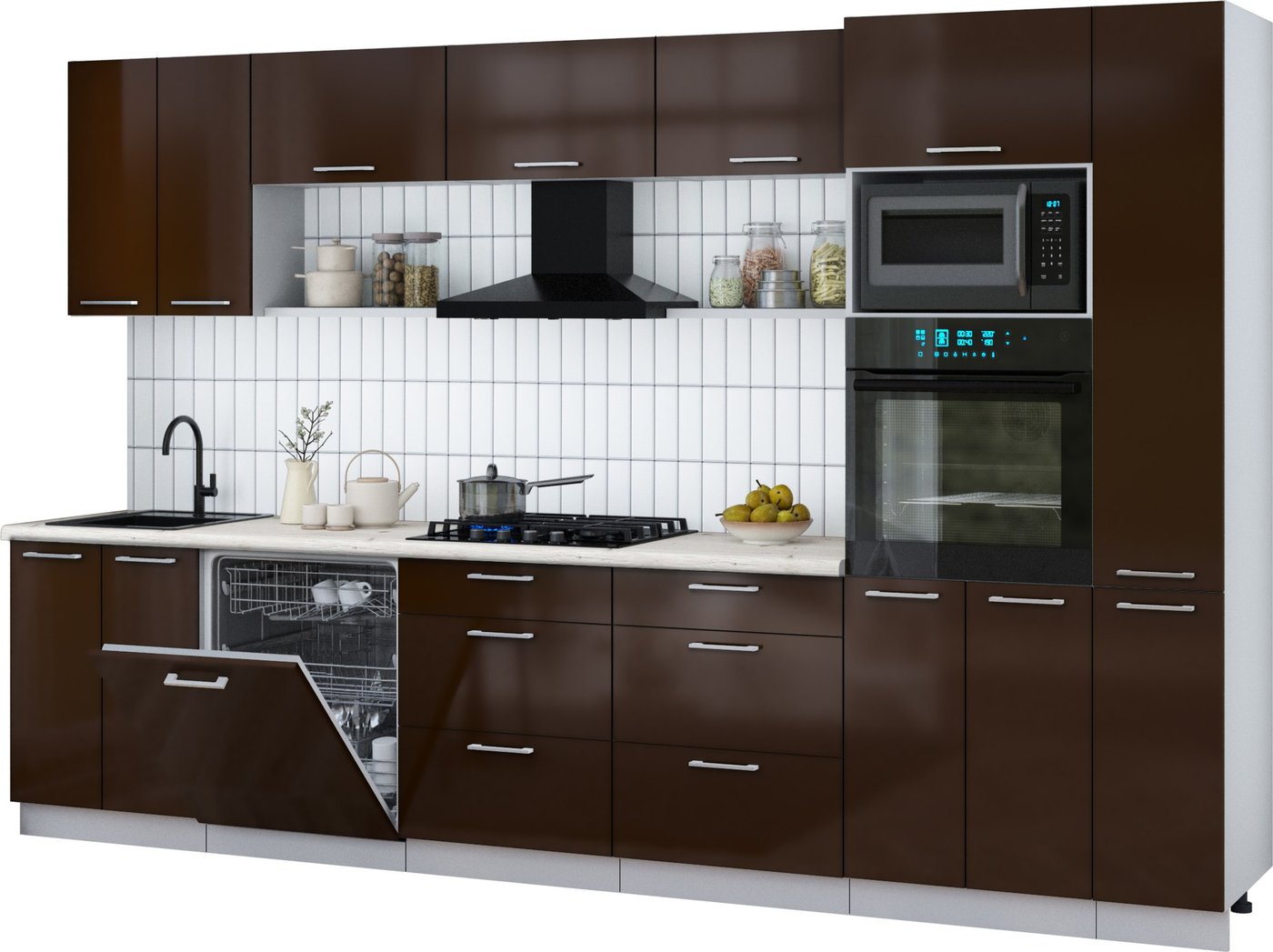 

Готовая кухня Интерлиния Мила Gloss 3.3-ПМ1 (шоколад глянец/шоколад глянец/бискайская сосна)