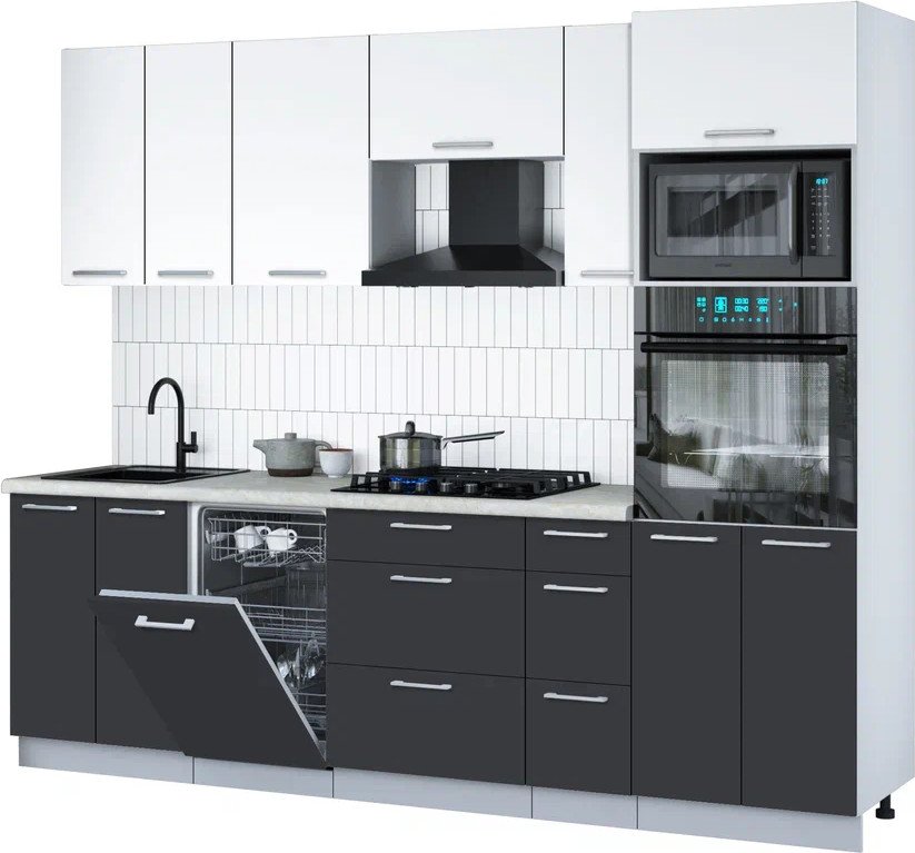 

Готовая кухня Интерлиния Мила Gloss 2.55-ПМ3 (пепел/белый/опал светлый)