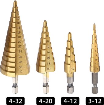 Набор сверл USBTOP 3-12/4-12/4-20/4-32 мм с титановым покрытием 557164 (4 шт)