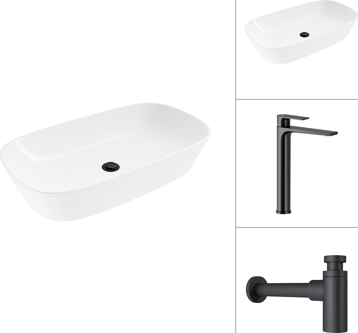 

Умывальник Lauter 21393-70 + Reef 21CK8678BS с сифоном 21635B (черный матовый)