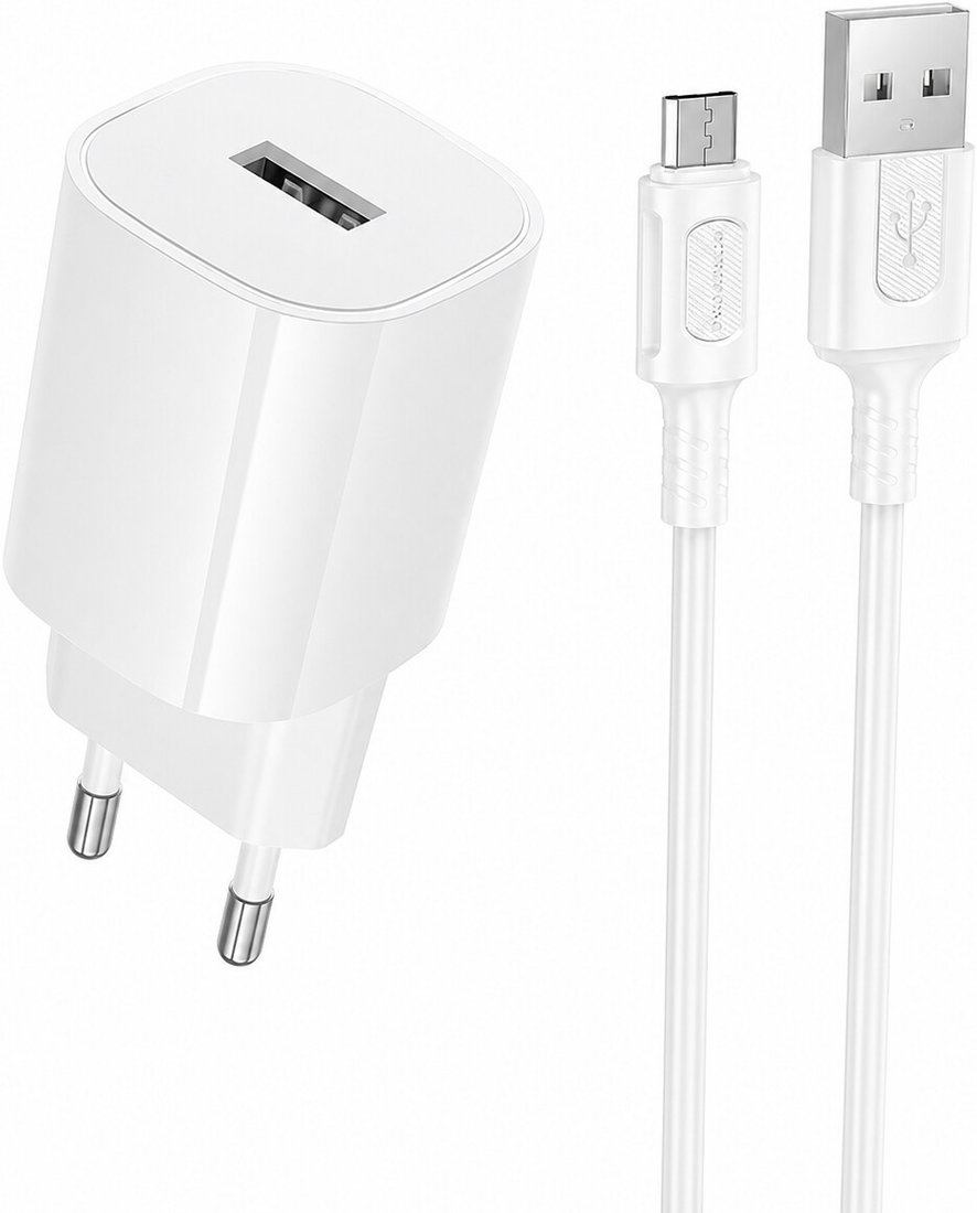Сетевое зарядное Borofone BA101A microUSB (белый)