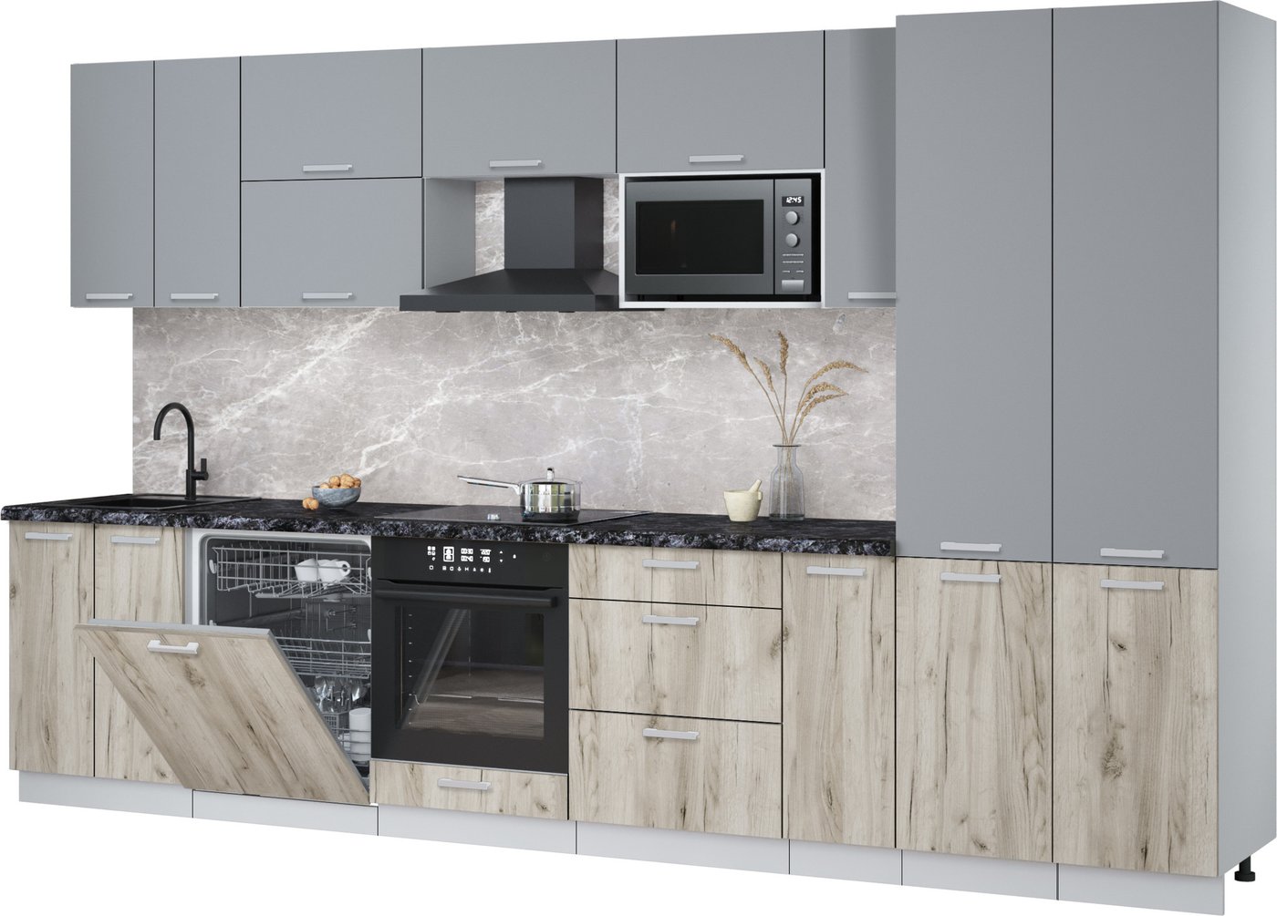 

Готовая кухня Интерлиния Мила Лайт 3.5-ПМ2 (серебро/дуб серый/кастилло темный)