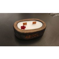 Ароматическая свеча 4SOUL в деревянном кашпо с древесным фитилем (аромат, Печенье)