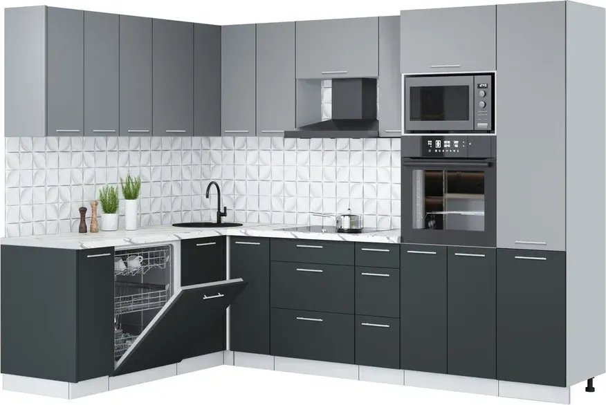 

Готовая кухня Интерлиния Мила Лайт 1.896х2.78 (серебро/антрацит/белый гранит)