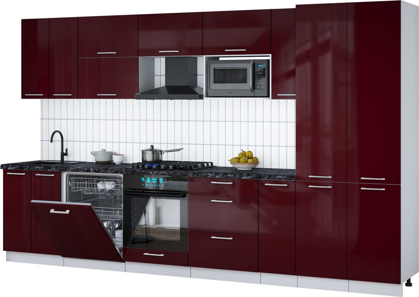 

Готовая кухня Интерлиния Мила Gloss 3.5-ПМ2 (бордовый глянец/бордовый глянец/кастилло темный)