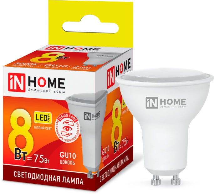 

Светодиодная лампочка In Home LED-JCDRC-VC 8Вт 230В GU10 3000К 720Лм 4690612023427