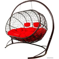 Подвесной диван M-Group Лежебока 11180206 (с коричневым ротангом/красная подушка)