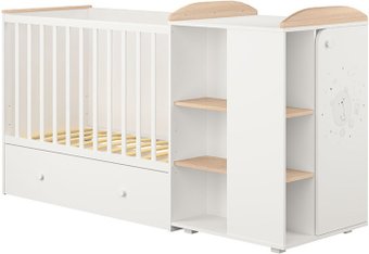Кроватка-трансформер Polini Kids French 900, Teddy, с комодом (белый/дуб пастельный)