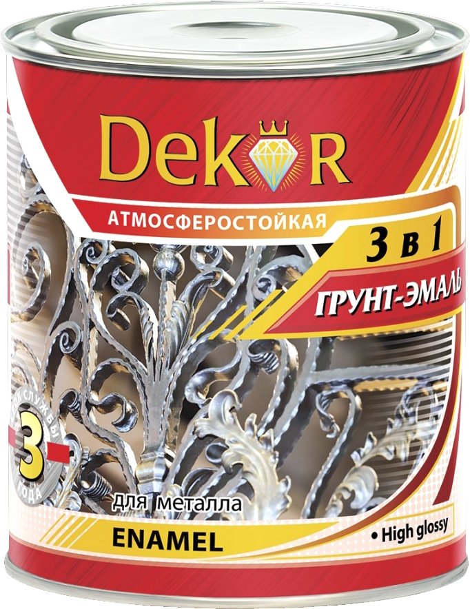 

Эмаль Dekor грунт-эмаль 3 в 1 (серый, 1.9 кг)