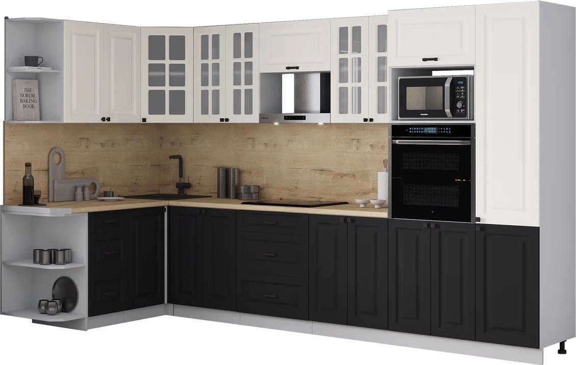 

Готовая кухня Интерлиния Мила Деко 1.68x3.4 LV (черный/белый/дуб бунратти)