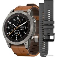 Умные часы Garmin Fenix 7 Pro Sapphire Solar (титан/каштановый, с кожаным и силиконовым ремешками)