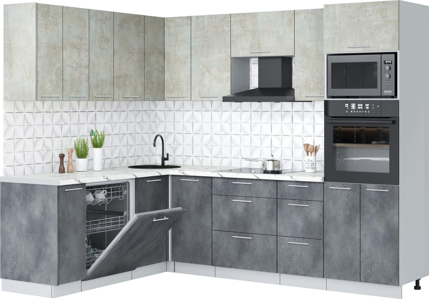 

Готовая кухня Интерлиния Мила Лайт 1.896х2.58 (бетон лайт/бетон портленд/белый гранит)