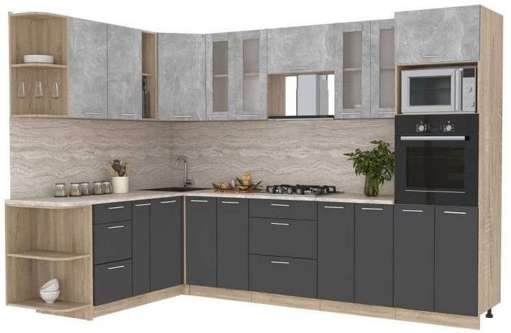 

Готовая кухня Интерлиния Мила 1.88x3.0 правая (бетон-антрацит-травертин)