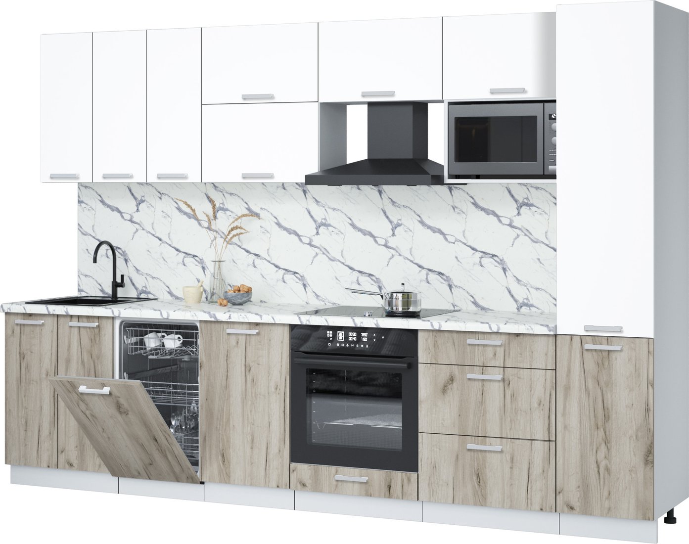 

Готовая кухня Интерлиния Мила Лайт 3.1-ПМ4 (белый платинум/дуб серый/белый гранит)