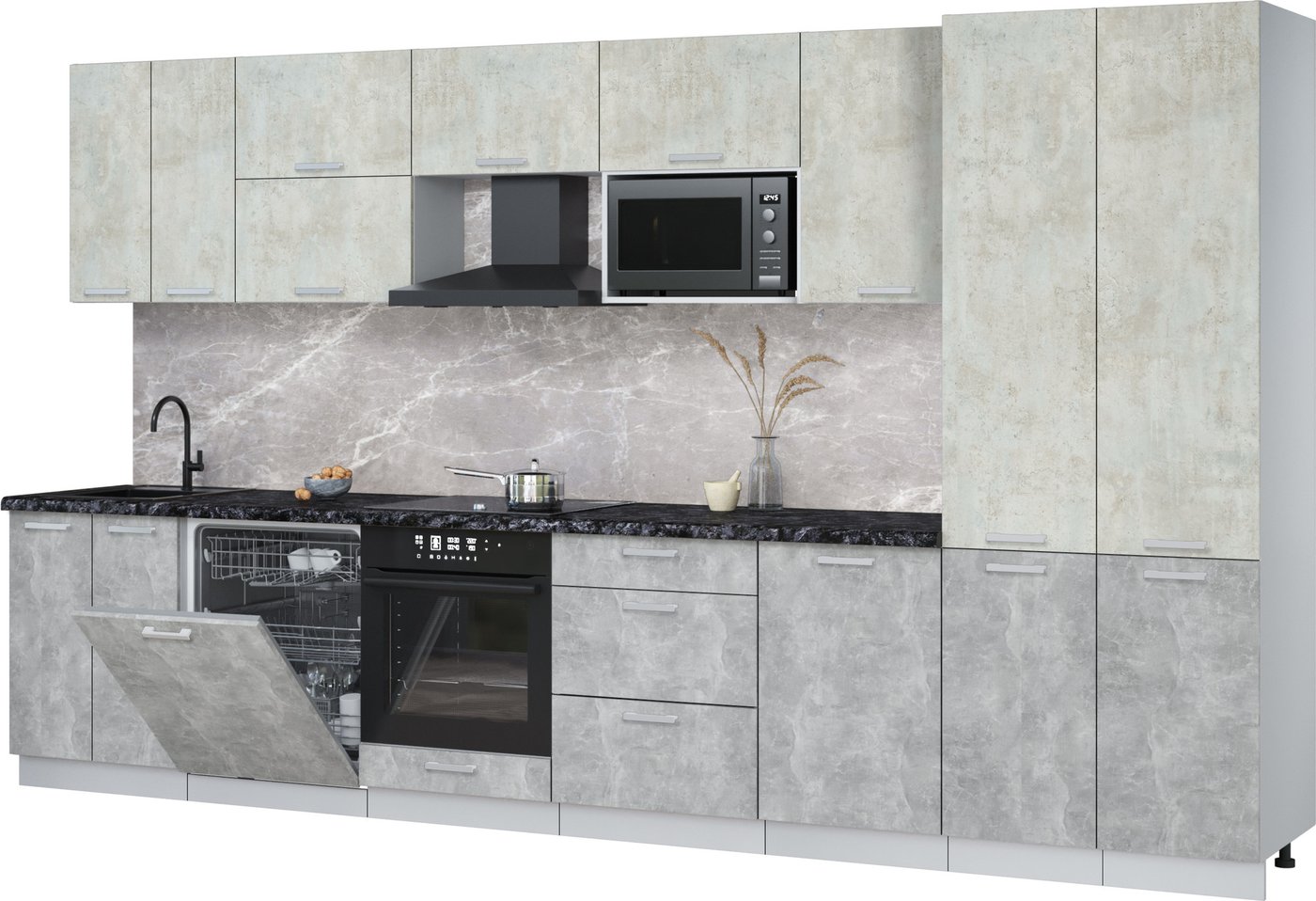 

Готовая кухня Интерлиния Мила Лайт 3.7-ПМ2 (бетон лайт/бетон/кастилло темный)